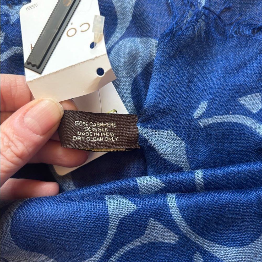 AS IS- Coach Signature Cashmere Silk Scarf Blue - READ